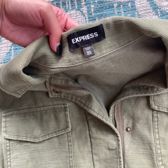 Express Olive Green Utility Jacket Drawstring Waist Button Front‎ -Size Large - Picture 3 of 8